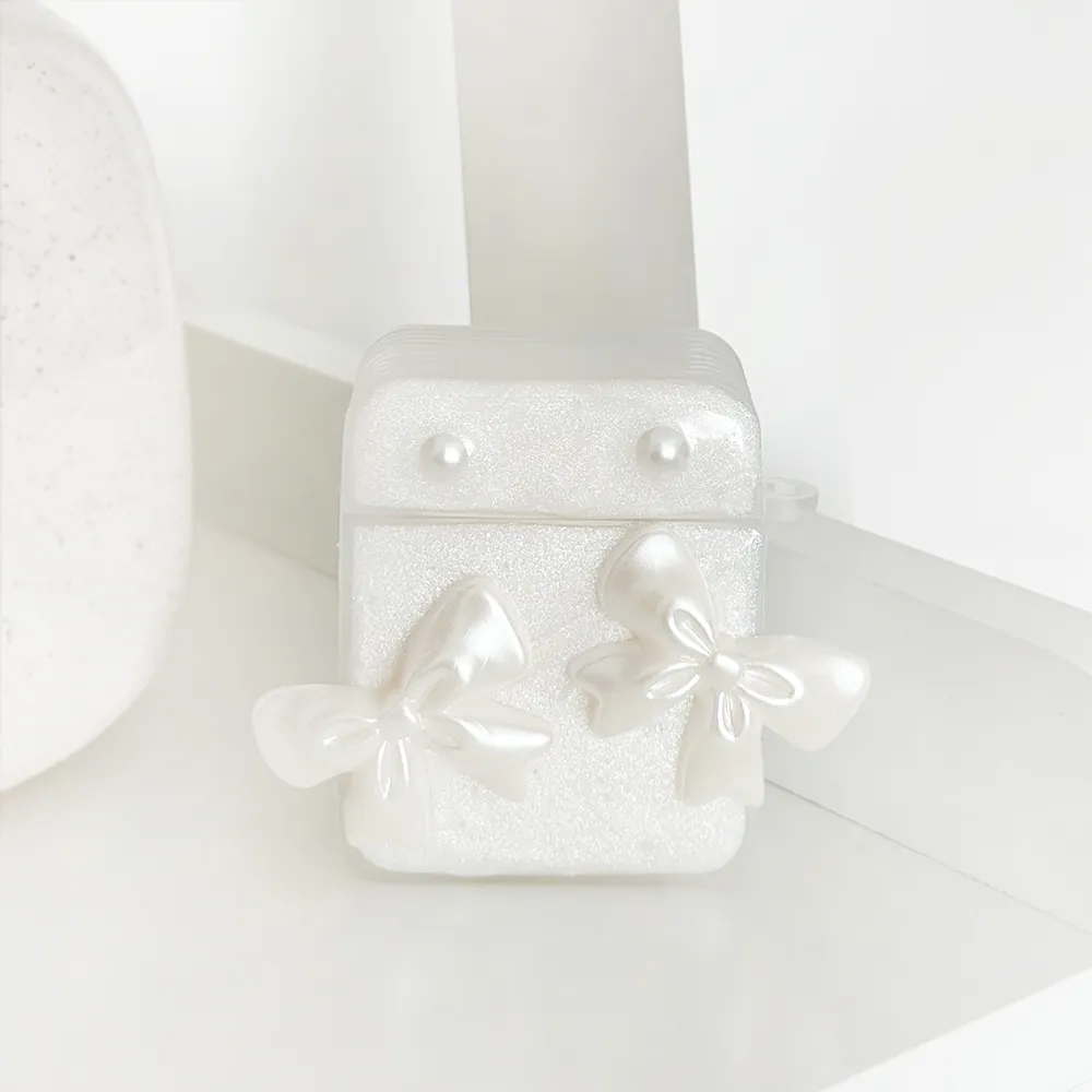 soft pastel ergonomic leather airpods shell Airpods Case - Pearls & Bows