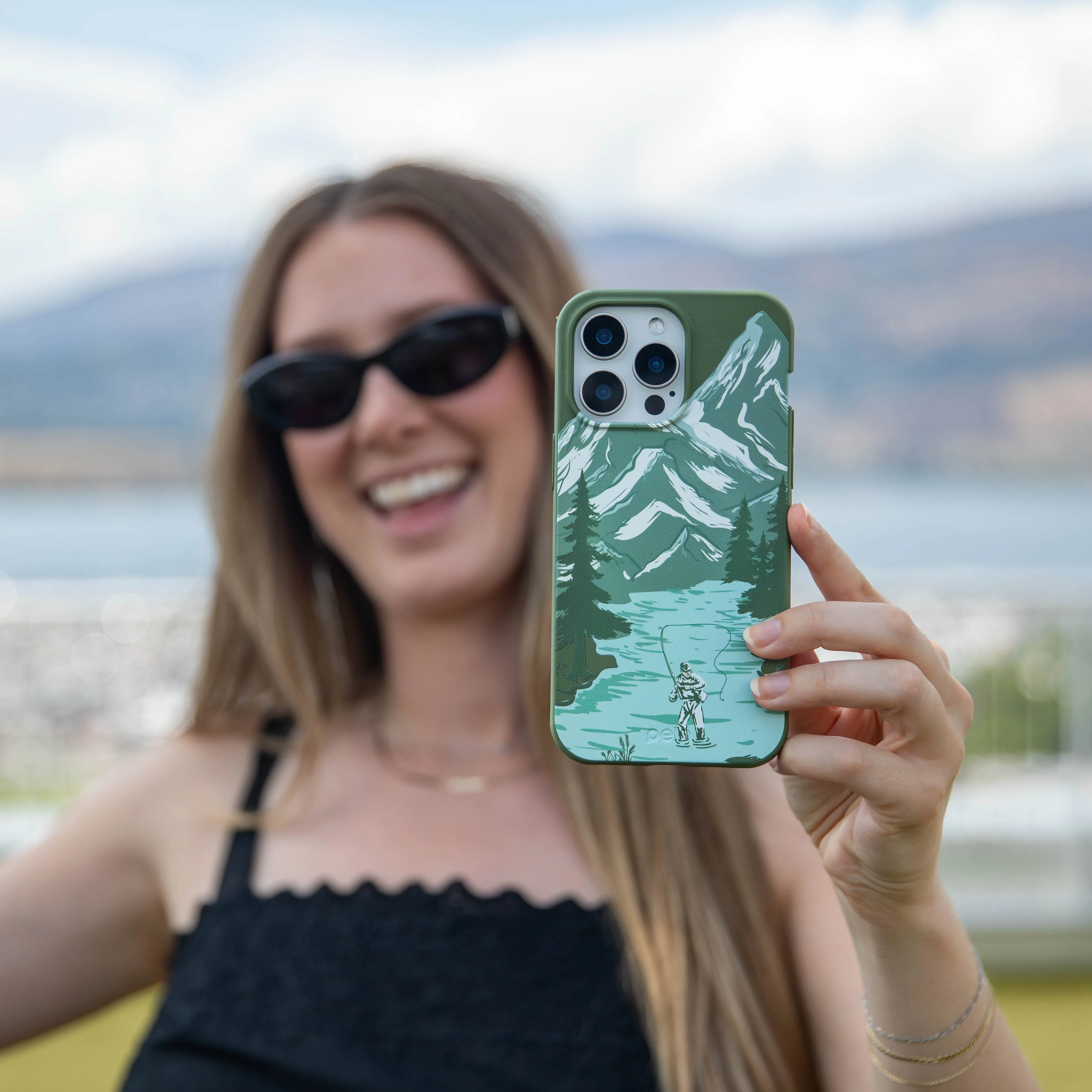 Durable Look Soft Detail Layer Forest Floor Morning Fishing iPhone 17 Case