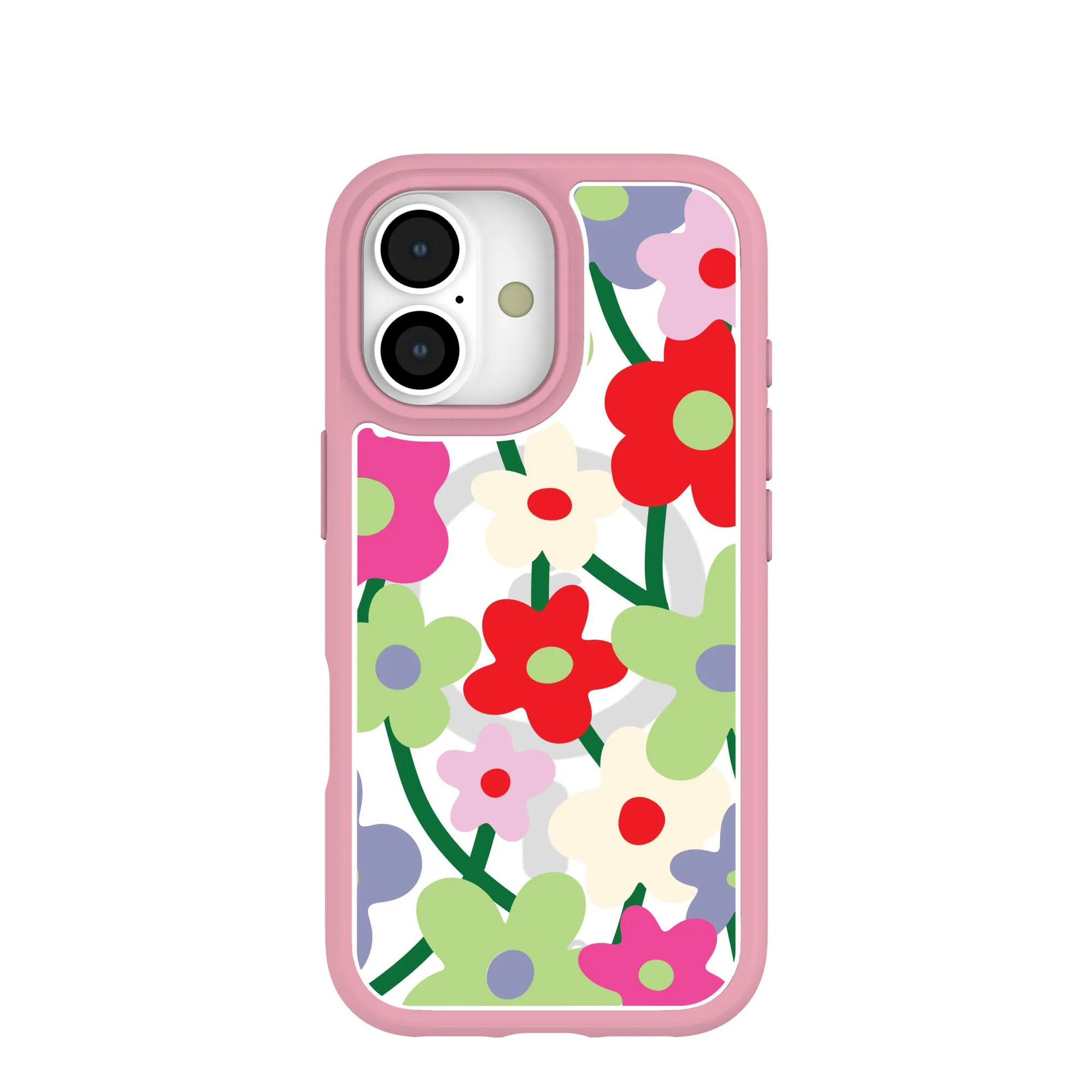 Modern Build Texture Durable Shape Clear Poppy Flora iPhone 17 Case With Petal Pink Ridge (MagSafe included)