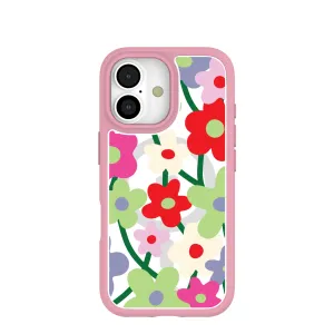 Modern Build Texture Durable Shape Clear Poppy Flora iPhone 17 Case With Petal Pink Ridge (MagSafe included)