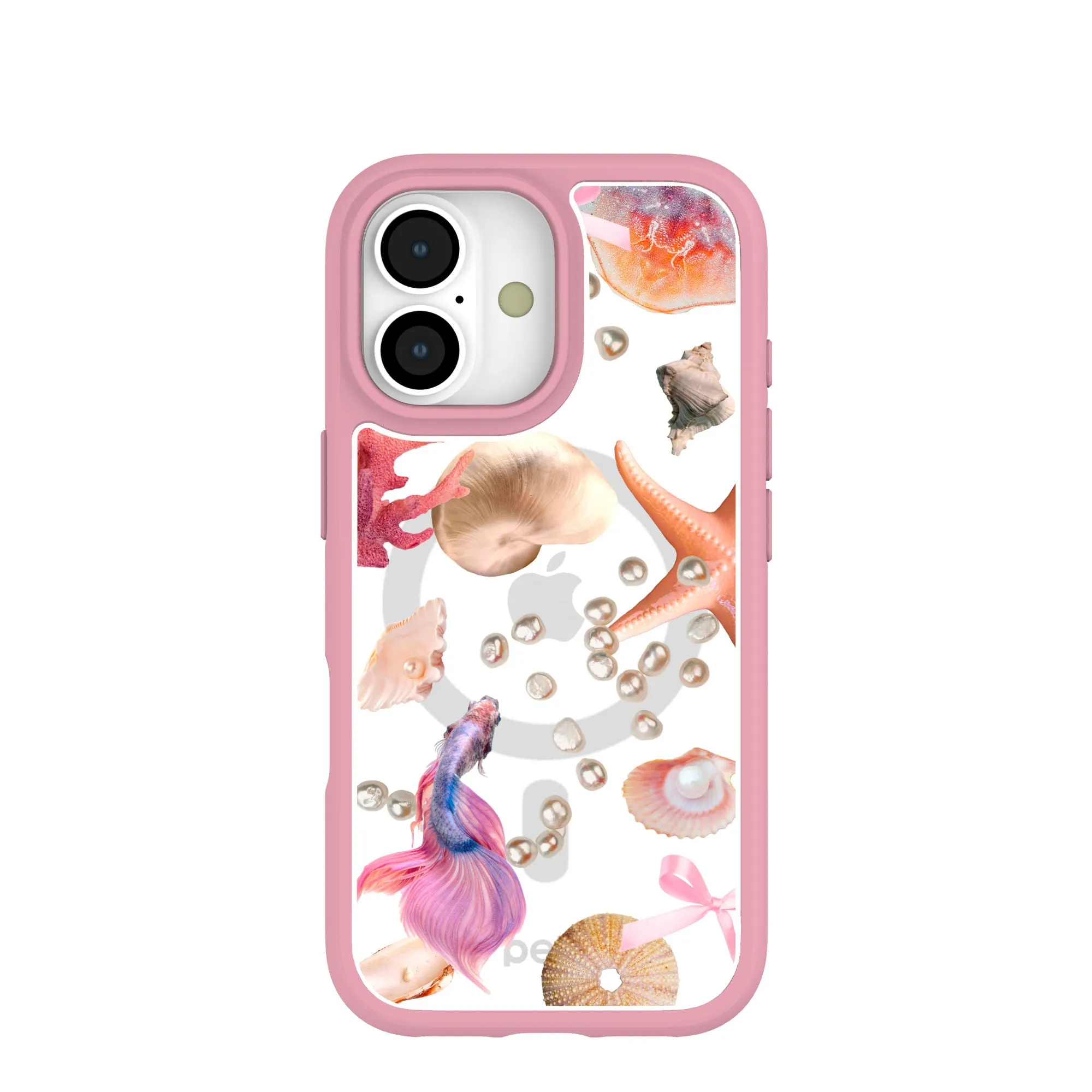 Minimal Style Clear Aqua Dreams iPhone 17 Case With Petal Pink Ridge (MagSafe included)