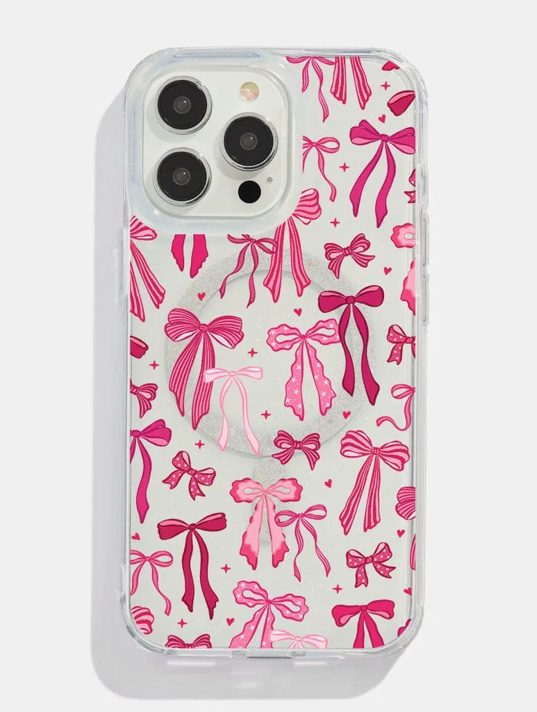 Burgundy Painted Bows Glitter MagSafe iPhone Case Ultra Slim Durable Edge Layer