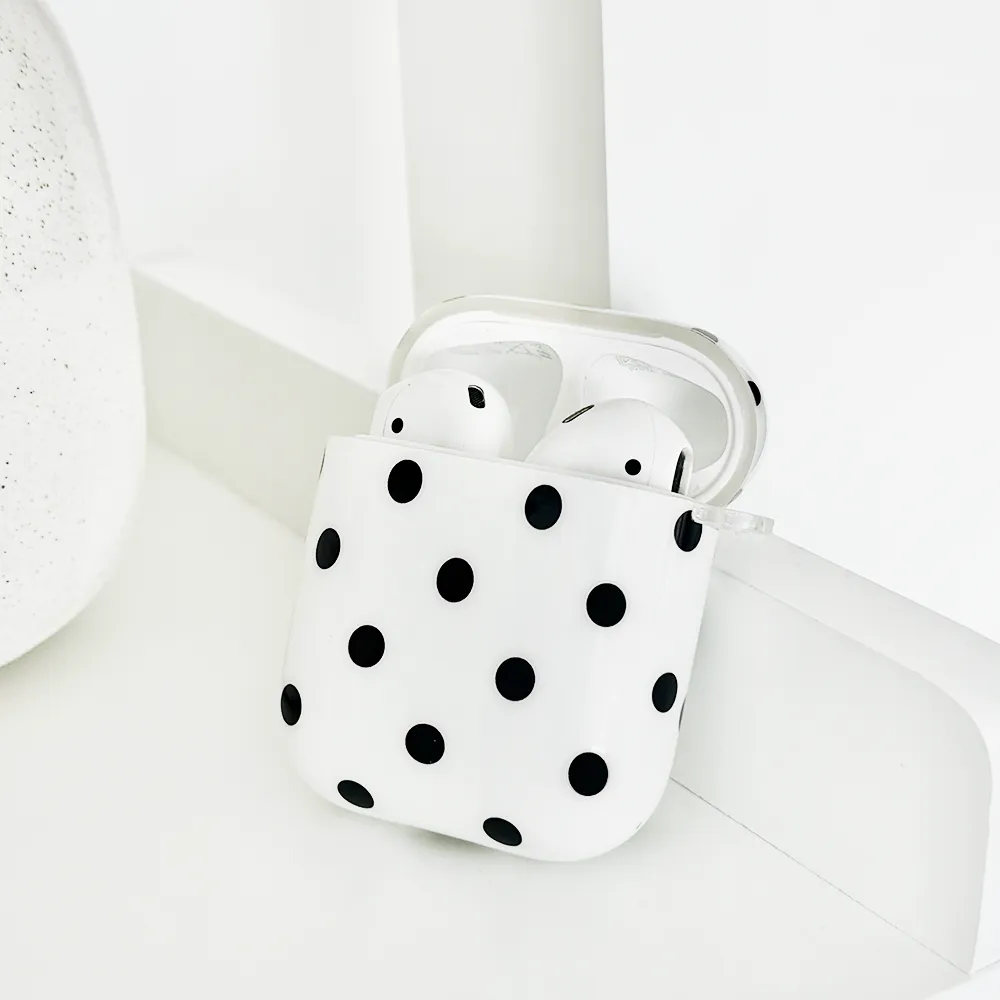 colorful rubber airpods case Airpods Case - White Polka Dot