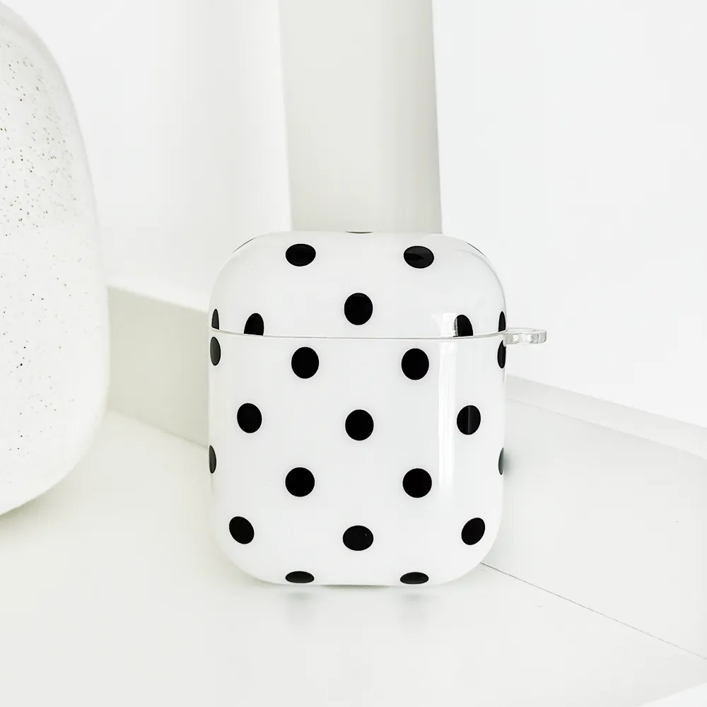 Airpods Case - White Polka Dot durable silicone airpods cover vivid neon earbuds case