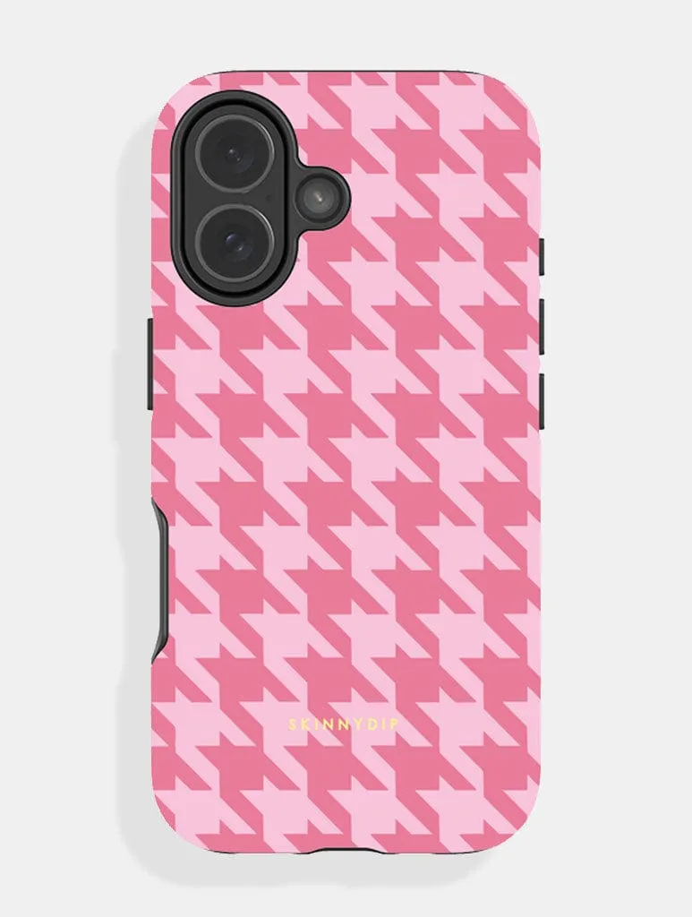 Pink Houndstooth Ultra Protective iPhone Case Elegant Look Modern Frame