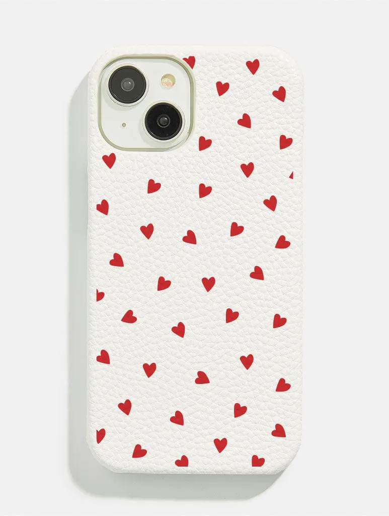 Smooth Craftsmanship White Ditsy Hearts Vegan Leather iPhone Case