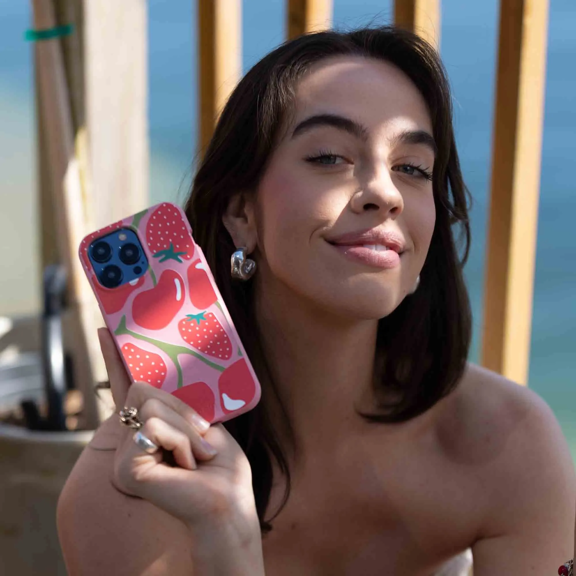 Bubblegum Pink Cherry Berry iPhone 17 Case Comfort Edge Texture Flexible frame