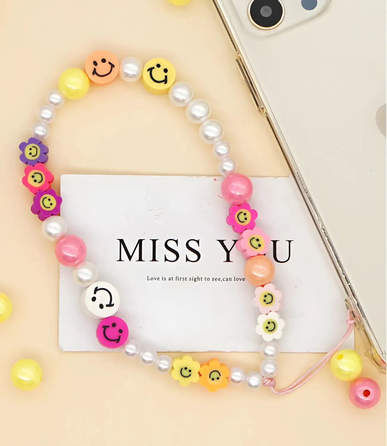Street Style Mountaineering Colorful Smiley Beaded Phone Charm