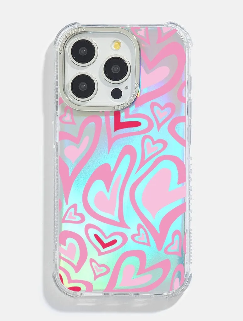 Refined Look Metal Texture Warped Heart Holo Foil Shock iPhone Case