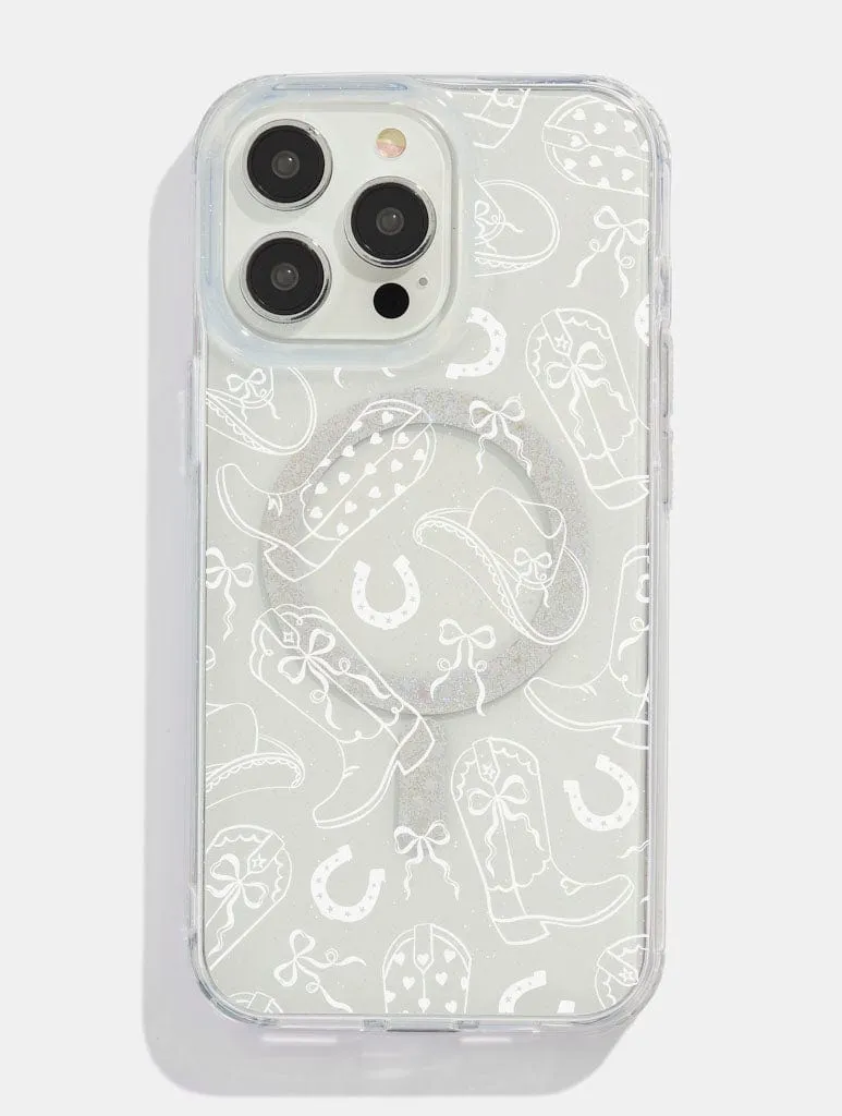 White Coquette Cowgirl Glitter MagSafe iPhone Case Lightweight Build Quality