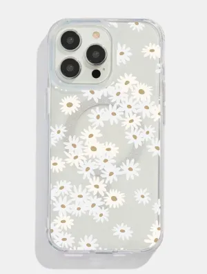 Sport Inspired White Ditsy Daisy Glitter MagSafe iPhone Case