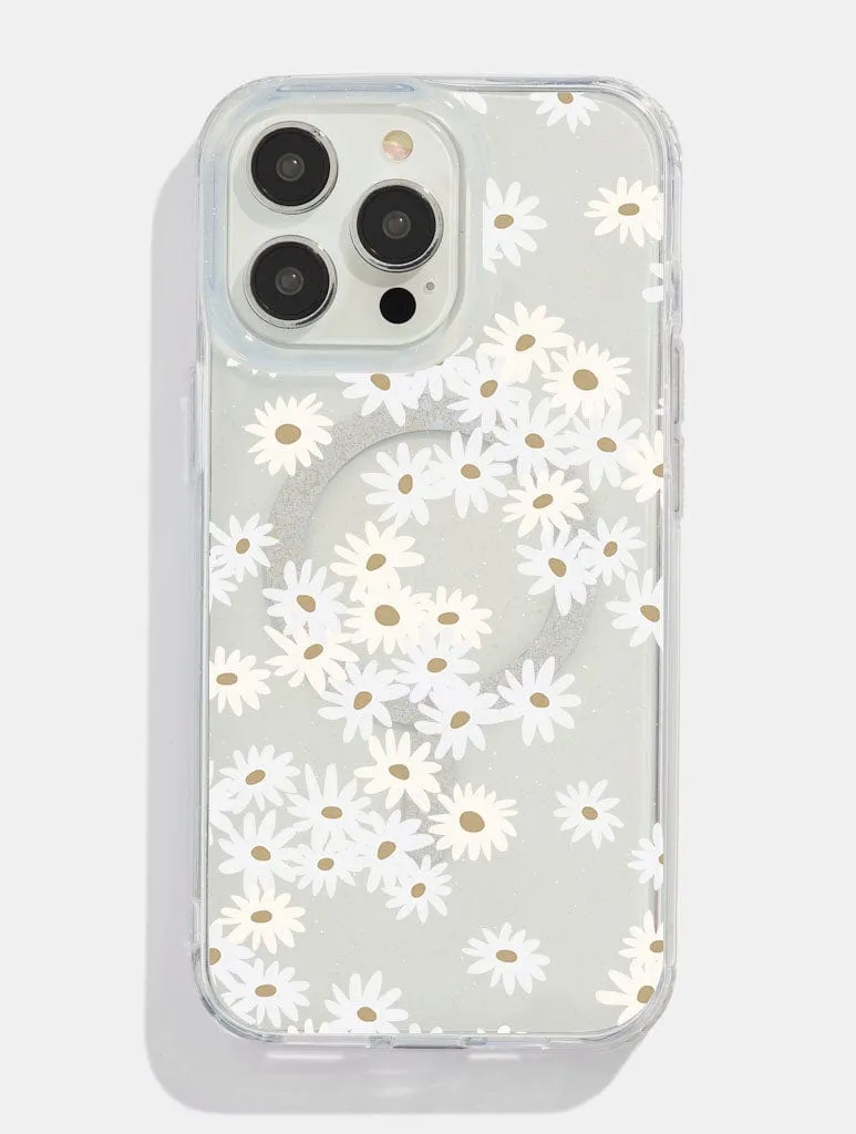 Luxury Style Ultra Slim White Ditsy Daisy Glitter MagSafe iPhone Case