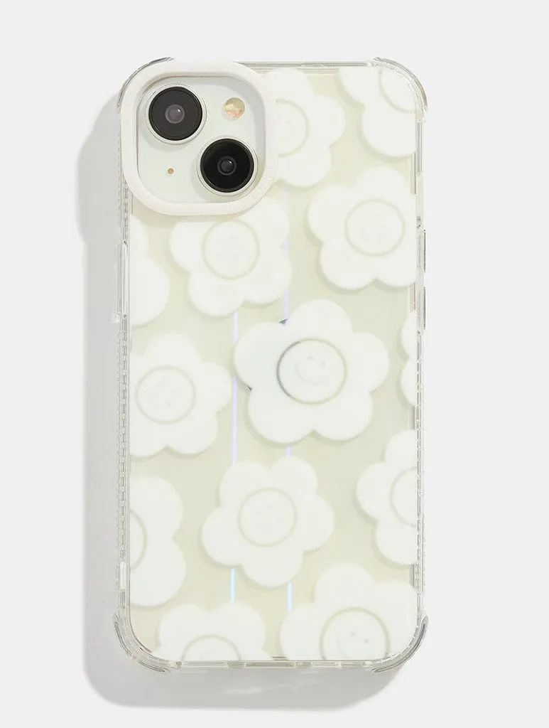 Trendy Finish Smooth Look Texture White Happy Flower Shock iPhone Case