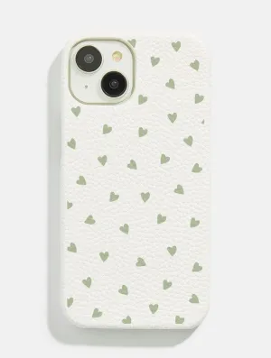 White Sage Ditsy Heart Vegan Leather iPhone Case Flexible Protection Grip Control