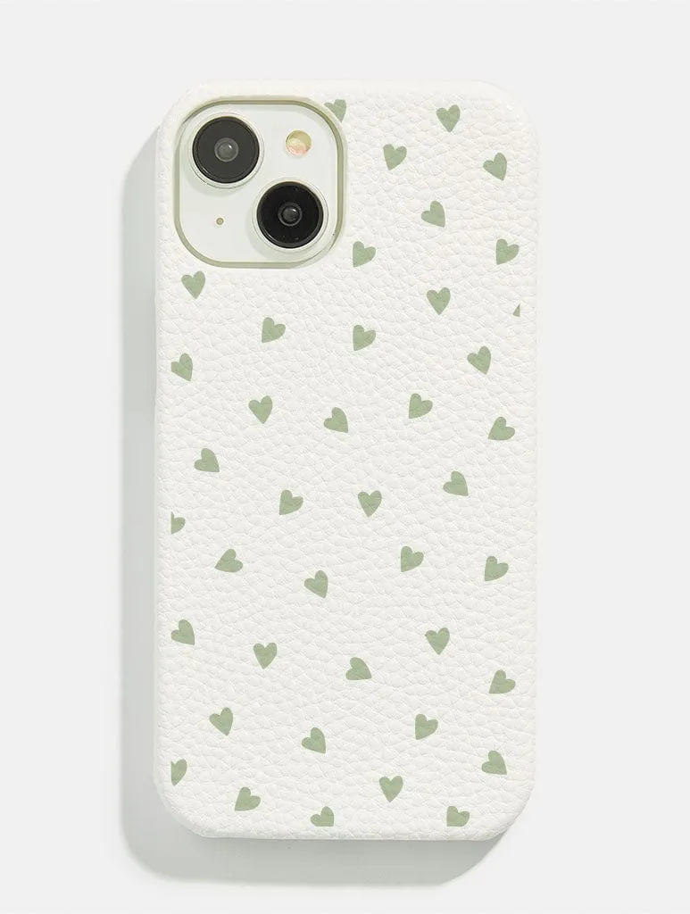 White Sage Ditsy Heart Vegan Leather iPhone Case Protective Gear